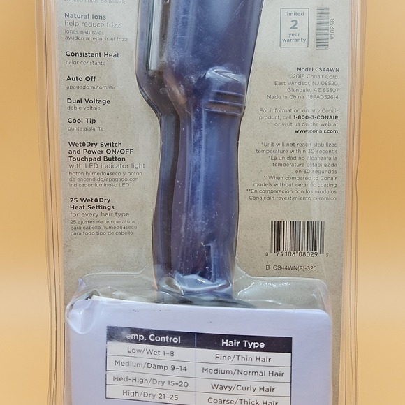 Conair 2" Wet & Dry Hair Flat Iron Tourmaline Ceramic Straightener CS44WN NEW - Picture 8 of 10